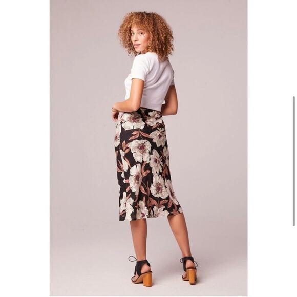 Band Of Gypsies BOG RHO Floral Slip Midi Skirt Black Cream Pull On Size S NEW - Picture 2 of 12